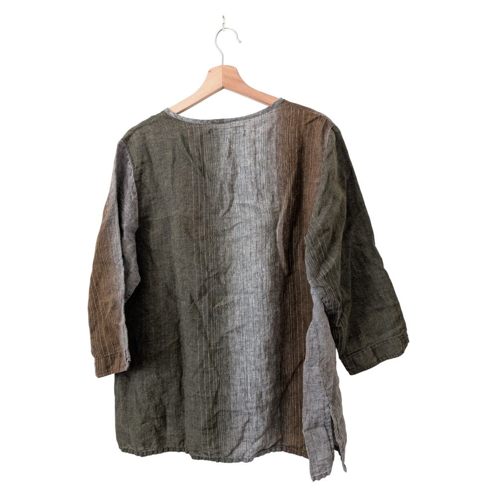 Flax Linen Stripe Color Block Pullover Blouse Med… - image 2